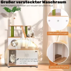 Kratzbaum mit Katzenschrank & Höhle & Kratzbrett & Kunstpflanze Katzenbaum Katzenhaus