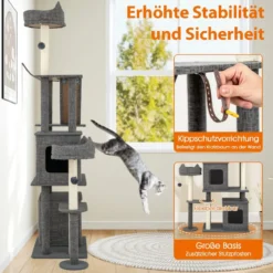 Kratzbaum mit Kratzpfosten & Sisalbrett & Leiter & 2 Höhlen Katzenbaum 180 cm Grau
