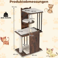 Kratzbaum mit Kratzsäulen & 4 Plattformen & Bällen & Abnehmbaren Kissens Katzenbaum 112 cm