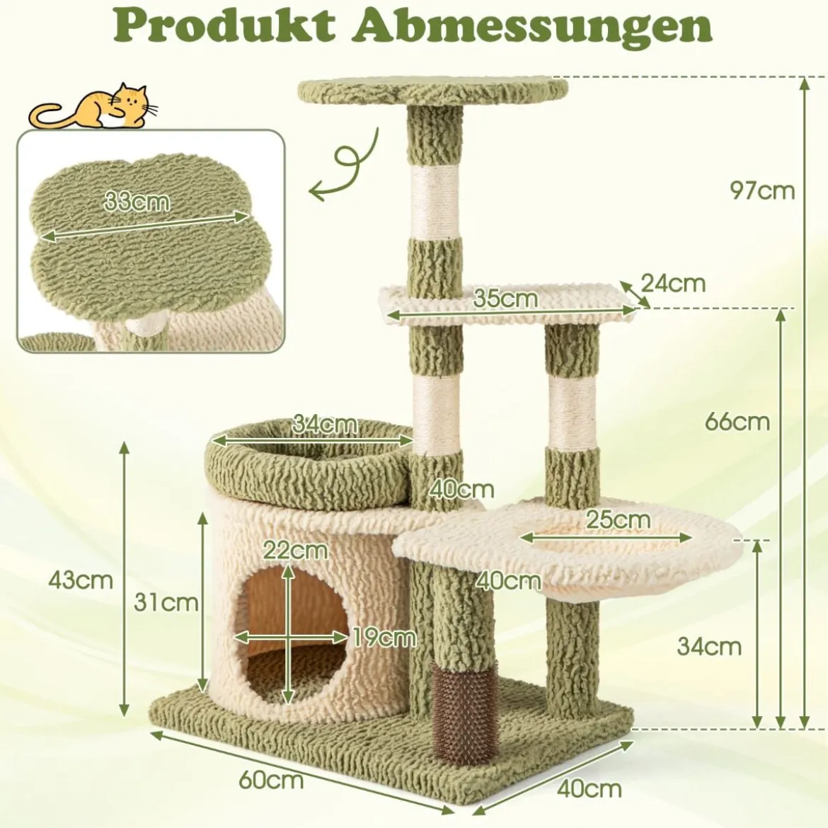 Kratzbaum mit Plattformen & Katzenhöhle & Hängematte & Fellpflege Katzenbaum Kletterbaum