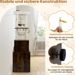 Kratzbaum mit Verstecker Katzenklo & 2 Hängematten & Aussichtsplattform Katzenbaum Braun