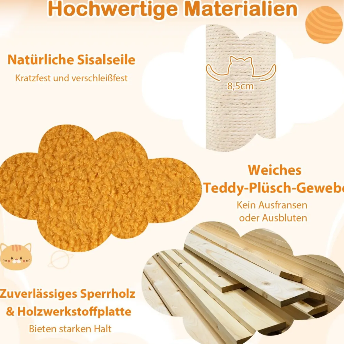 Kratzbaum mit Weltraum Thema & Raumkapsel & Sisal Kratzsäulen Mehrschichtiger Kletterbaum