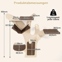 Kratzbaum Wand Katzenwand mit Plattformen Hängematte Kratzpfosten Braun