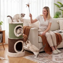 Kratztonne 3 Ebenen Ø 41 cm 85 cm Hoch Katzentonne mit 2 Höhlen Liegefläche & Runder Sockel