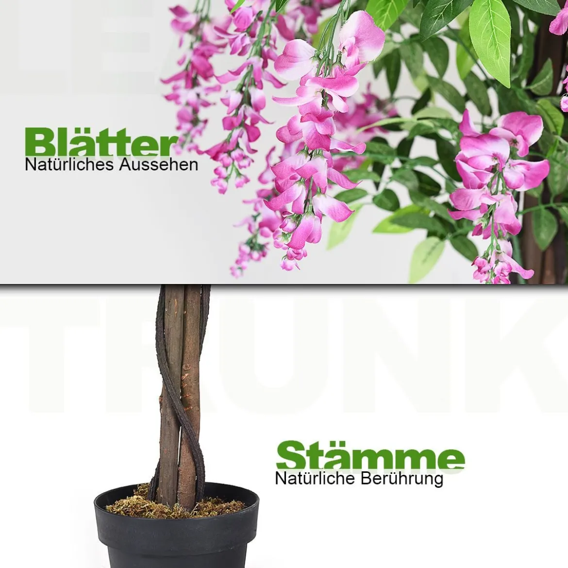 Kunstpflanze Verwendbare Künstliche Palme Kunstbaum 75 cm/150 cm/180 cm Lila/Rosa/Weiß