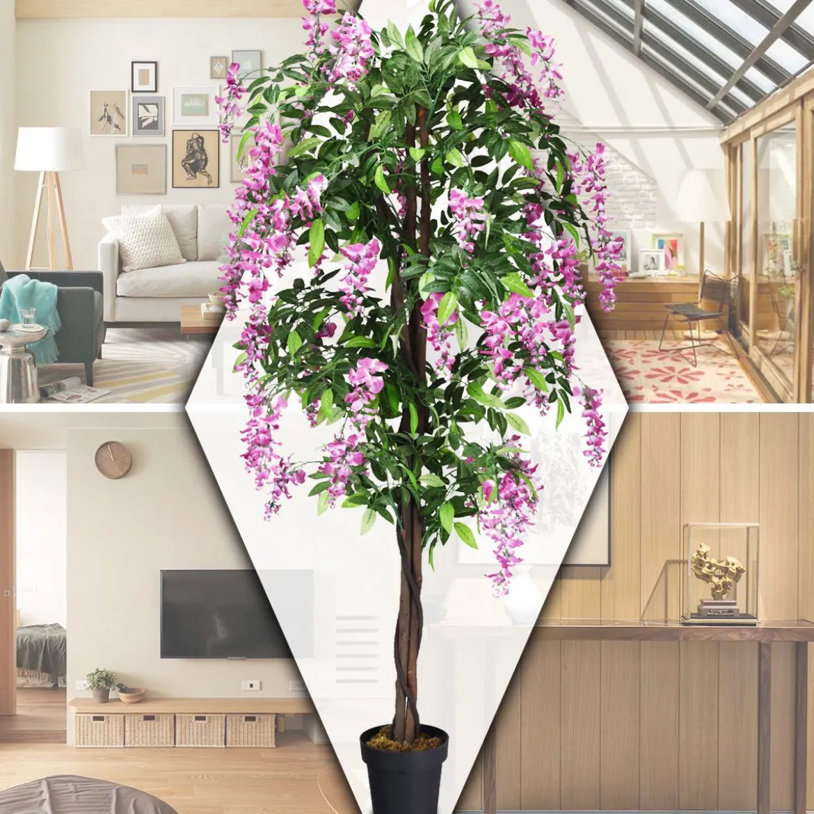 Kunstpflanze Verwendbare Künstliche Palme Kunstbaum 75 cm/150 cm/180 cm Lila/Rosa/Weiß
