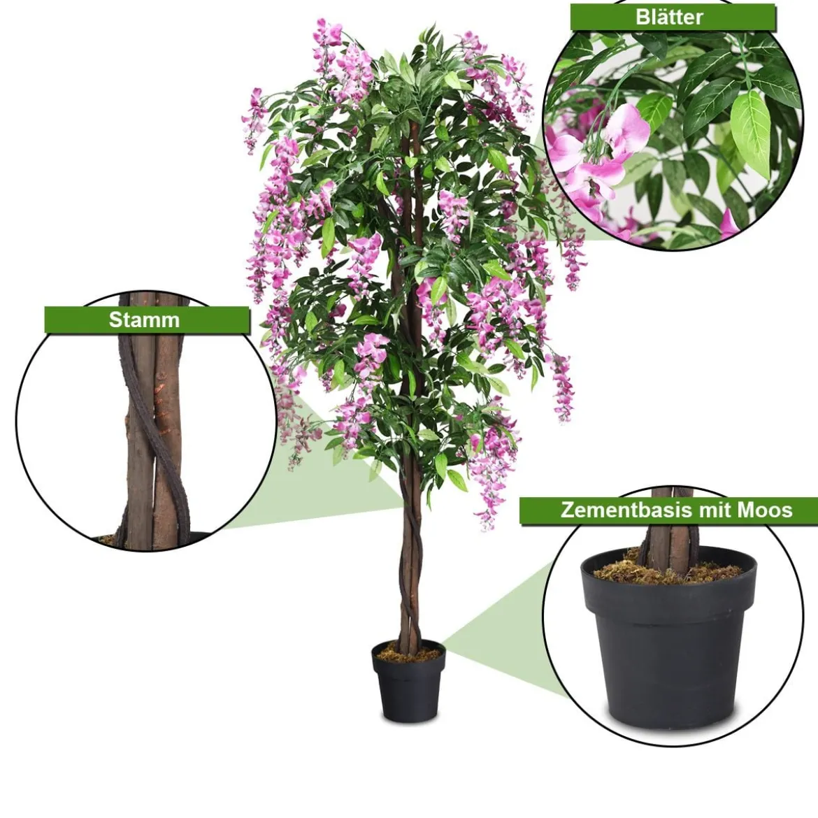 Kunstpflanze Verwendbare Künstliche Palme Kunstbaum 75 cm/150 cm/180 cm Lila/Rosa/Weiß