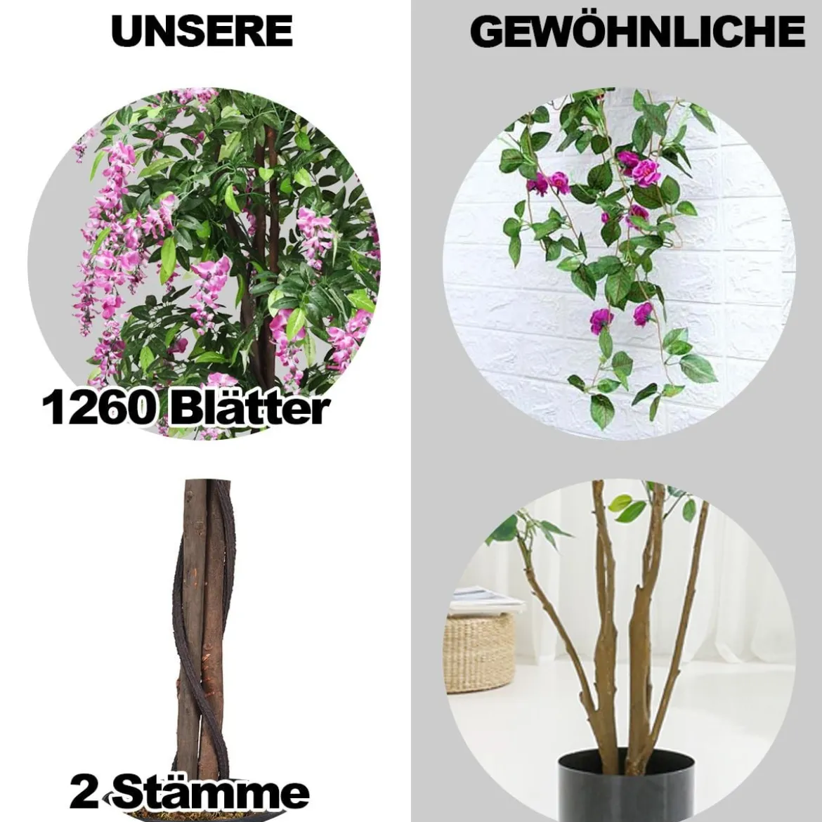 Kunstpflanze Verwendbare Künstliche Palme Kunstbaum 75 cm/150 cm/180 cm Lila/Rosa/Weiß