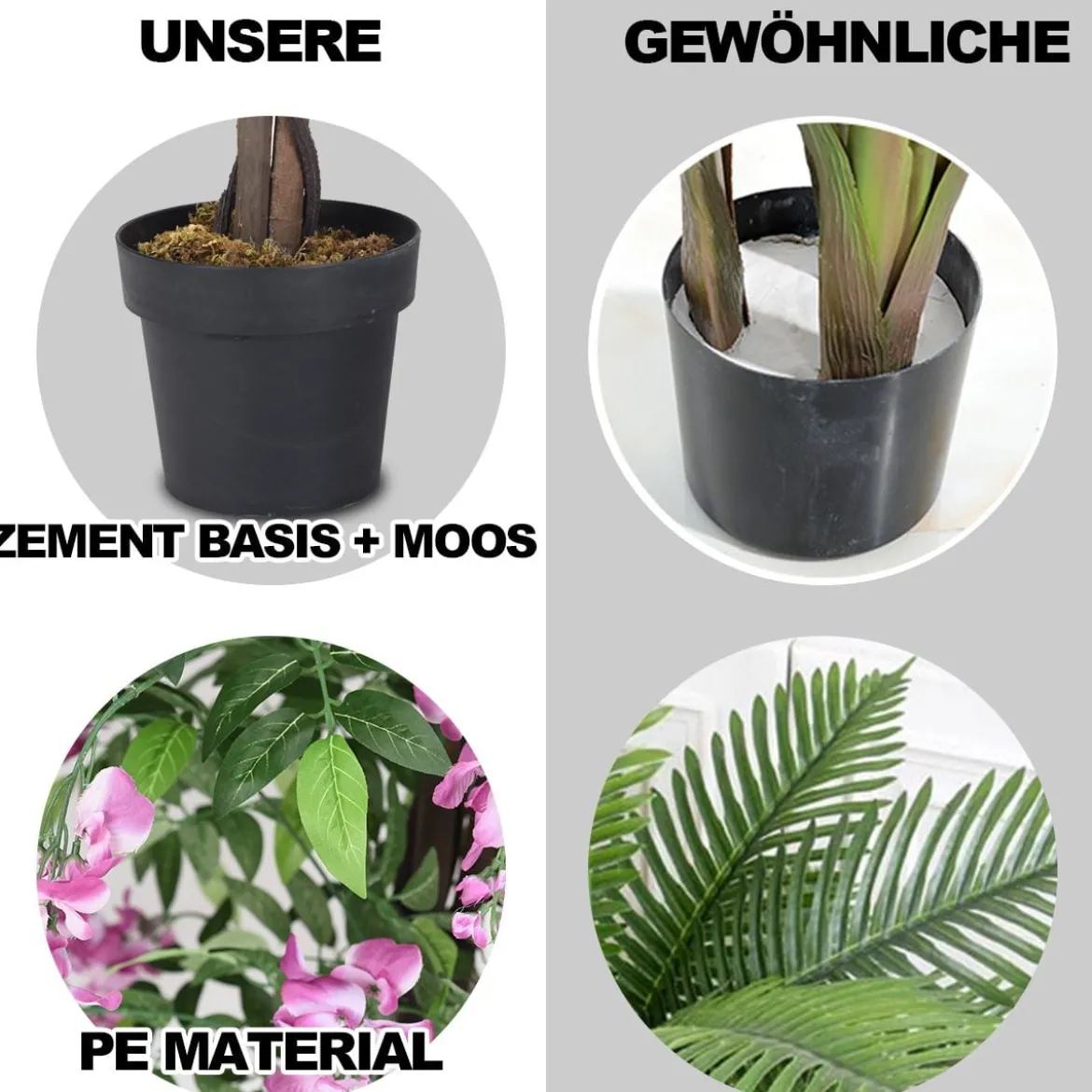 Kunstpflanze Verwendbare Künstliche Palme Kunstbaum 75 cm/150 cm/180 cm Lila/Rosa/Weiß