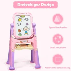 Kunststaffelei für Kinder doppelseitig mit Kreidetafel & Whiteboard 61 x 45 x 109 cm Rosa + Lila