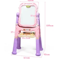 Kunststaffelei für Kinder doppelseitig mit Kreidetafel & Whiteboard 61 x 45 x 109 cm Rosa + Lila