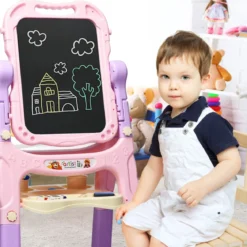 Kunststaffelei für Kinder doppelseitig mit Kreidetafel & Whiteboard 61 x 45 x 109 cm Rosa + Lila