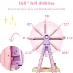 Kunststaffelei für Kinder doppelseitig mit Kreidetafel & Whiteboard 61 x 45 x 109 cm Rosa + Lila