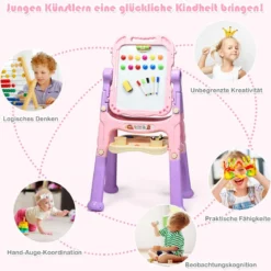 Kunststaffelei für Kinder doppelseitig mit Kreidetafel & Whiteboard 61 x 45 x 109 cm Rosa + Lila