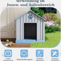 Kunststoff-Hundehütte für kleine und mittelgroße Hunde wasserfest und isoliert Indoor- und Outdoor-Hundehütte Blau