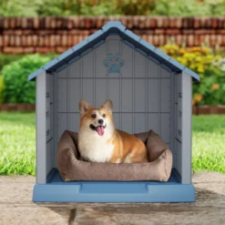 Kunststoff-Hundehütte für kleine und mittelgroße Hunde wasserfest und isoliert Indoor- und Outdoor-Hundehütte Blau