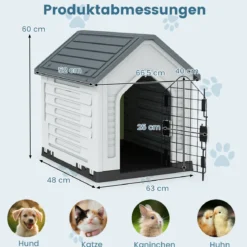 Kunststoff-Hundehütte Tierunterkunft mit abschließbarer Metalltür Belüftungsschlitzen & geneigtem Dach