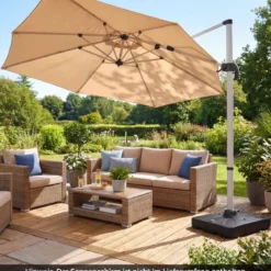 Kurbelschirmständer mit Rollen HDPE 105cm quadratisch füllbar für Garten Terrasse Poolbereich Schwarz