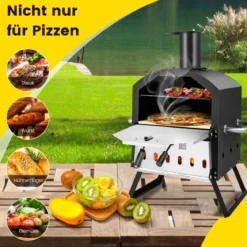 2-lagigem Pizza Ofen mit Grillrost & Pizzastein & Pizzaschaufel & Wasserdichter Abdeckung