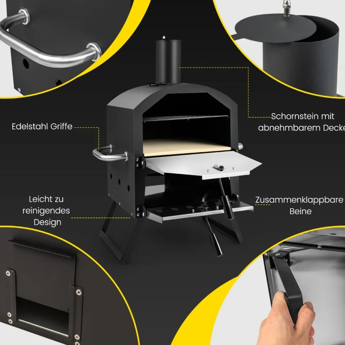 2-lagigem Pizza Ofen mit Grillrost & Pizzastein & Pizzaschaufel & Wasserdichter Abdeckung