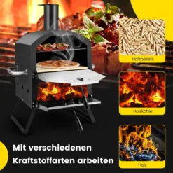 2-lagigem Pizza Ofen mit Grillrost & Pizzastein & Pizzaschaufel & Wasserdichter Abdeckung
