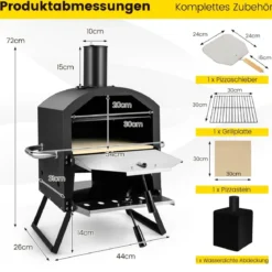 2-lagigem Pizza Ofen mit Grillrost & Pizzastein & Pizzaschaufel & Wasserdichter Abdeckung
