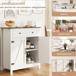 Landhaus-Sideboard mit Türen & Schublade & verstellbarem Regal Buffetschrank Küchenschrank