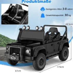 Land Rover Defender Elektroauto Kinder Elektrofahrzeug mit Eltern-Fernbedienung Schwarz