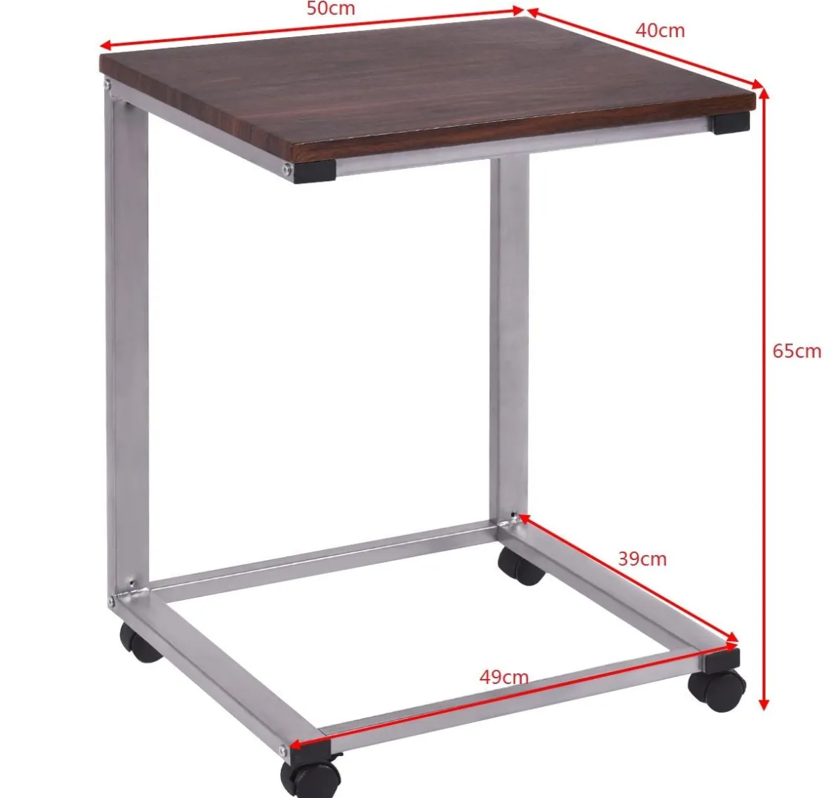 Laptoptisch Beistelltisch mit 4 Räder 50 x 40 x 65 cm