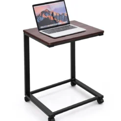Laptoptisch Beistelltisch mit 4 Räder 50 x 40 x 64,5 cm Braun und Schwarz