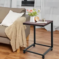 Laptoptisch Beistelltisch mit 4 Räder 50 x 40 x 64,5 cm Braun und Schwarz