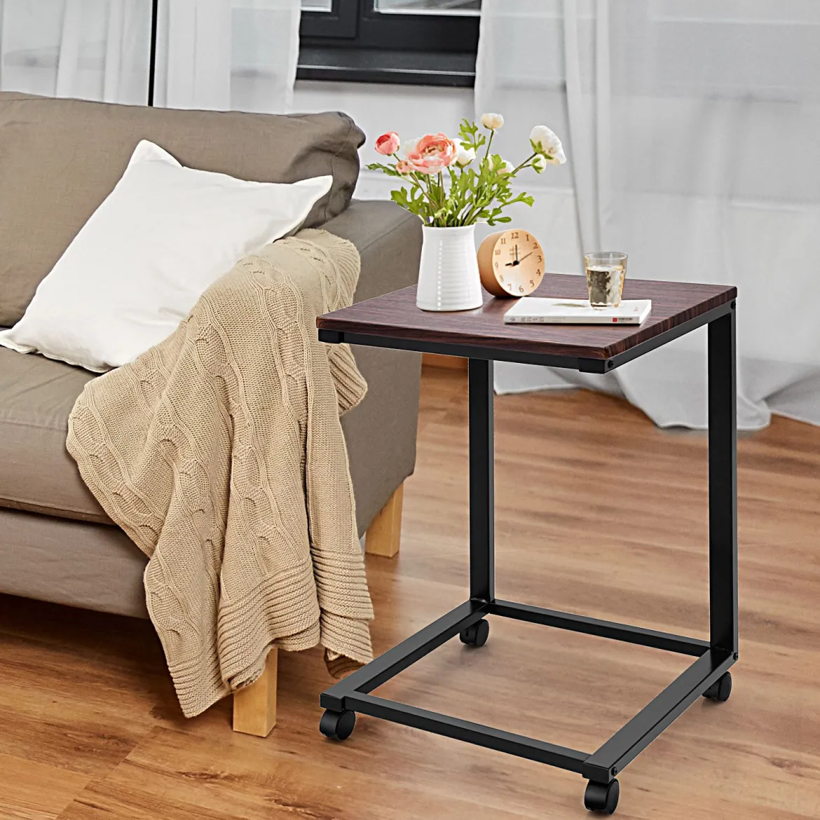 Laptoptisch Beistelltisch mit 4 Räder 50 x 40 x 64,5 cm Braun und Schwarz