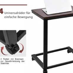 Laptoptisch Beistelltisch mit 4 Räder 50 x 40 x 64,5 cm Braun und Schwarz