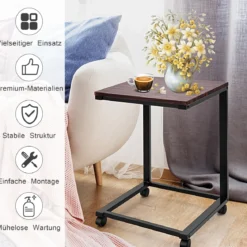 Laptoptisch Beistelltisch mit 4 Räder 50 x 40 x 64,5 cm Braun und Schwarz