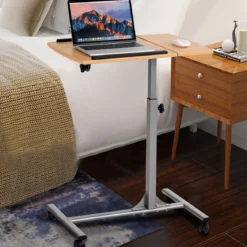 Laptoptisch Höhenverstellbarer Notebooktisch Betttisch mit Rollen und Bremsen Natur 64 x 44 x 64-95 cm