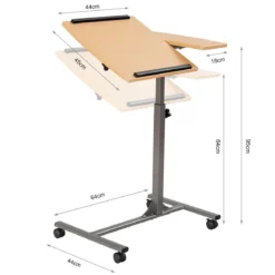 Laptoptisch Höhenverstellbarer Notebooktisch Betttisch mit Rollen und Bremsen Natur 64 x 44 x 64-95 cm