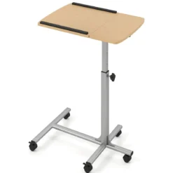 Laptoptisch mit 5 Rollen Beistelltisch Notebooktisch Höhe/Winkel verstellbar Rollentisch mit Bremsen 60×40×71-91cm Natur