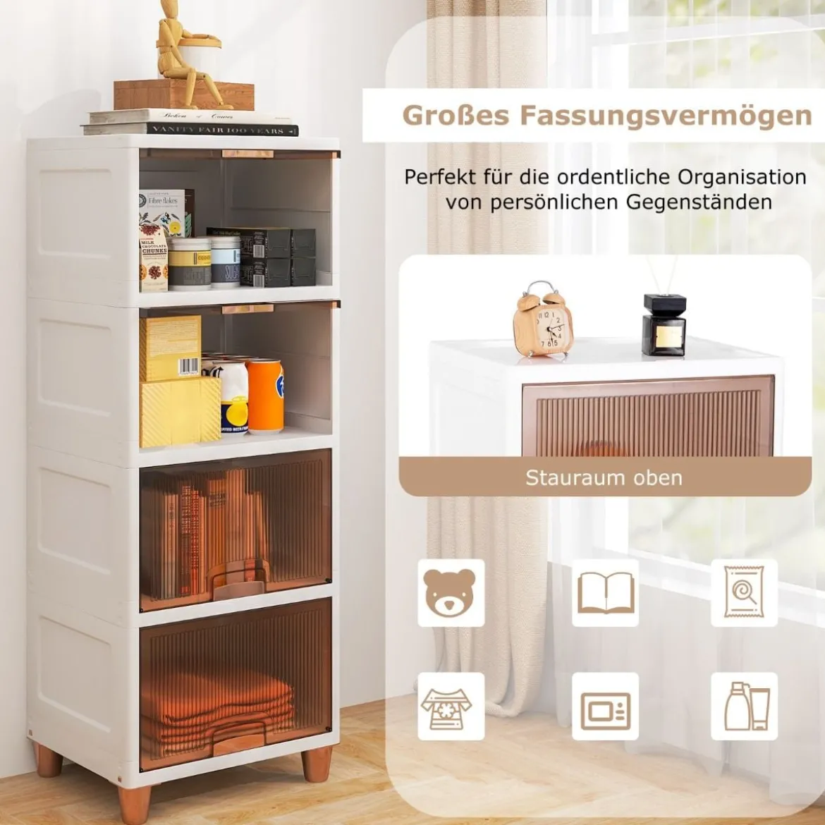 150 L Aufbewahrungsboxmit Magnetischen Türen 4er Set Stapelbare Kunststoffbox Weiß