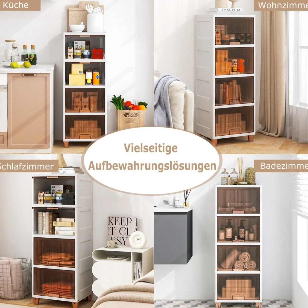 150 L Aufbewahrungsboxmit Magnetischen Türen 4er Set Stapelbare Kunststoffbox Weiß