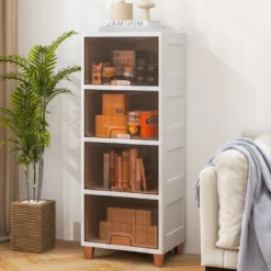 150 L Aufbewahrungsboxmit Magnetischen Türen 4er Set Stapelbare Kunststoffbox Weiß