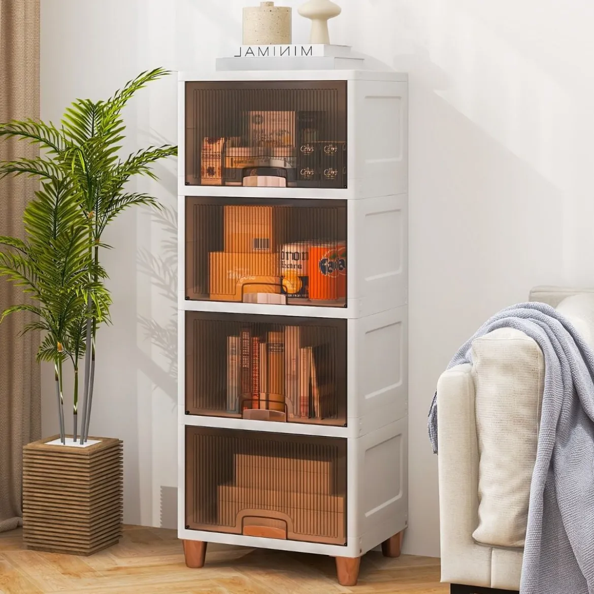 150 L Aufbewahrungsboxmit Magnetischen Türen 4er Set Stapelbare Kunststoffbox Weiß