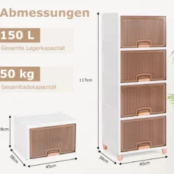 150 L Aufbewahrungsboxmit Magnetischen Türen 4er Set Stapelbare Kunststoffbox Weiß