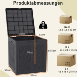 145 L Aufbewahrungsbox mit PP-Deckel & Rattanmuster Outdoor Aufbewahrungsbehälter Braun