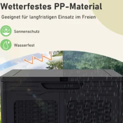 145 L Aufbewahrungsbox mit PP-Deckel & Rattanmuster Outdoor Aufbewahrungsbehälter Schwarz