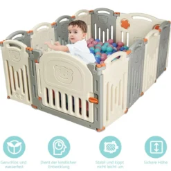 Laufgitter Baby Laufstall Kinder Schutzgitter Absperrgitter mit Tür Beige und Grau