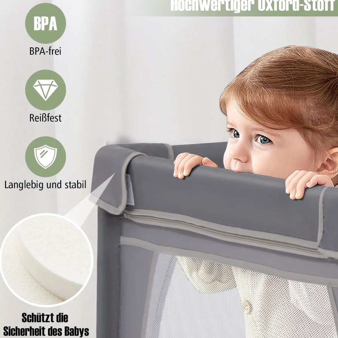 Laufgitter Baby Laufstall mit 50 Bällen & 2 Türen & Atmungsaktivem Netz Laufgitterzelt 205 x 147 cm Dunkelgrau