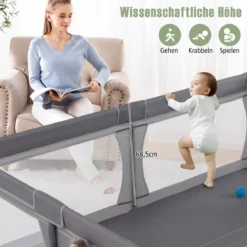 Laufgitter Baby Laufstall mit 50 Bällen & 2 Türen & Atmungsaktivem Netz Laufgitterzelt 205 x 147 cm Dunkelgrau