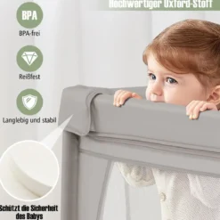 Laufgitter Baby Laufstall mit 50 Bällen & 2 Türen & Atmungsaktivem Netz Laufgitterzelt 205 x 147 cm Grau