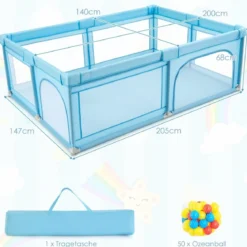Laufgitter Baby Laufstall mit 50 Bällen & 2 Türen für Kinder 205 x 147 x 68 cm Grau