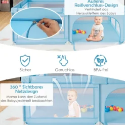 Laufgitter Baby Laufstall mit 50 Bällen & 2 Türen für Kinder 205 x 147 x 68 cm Grau